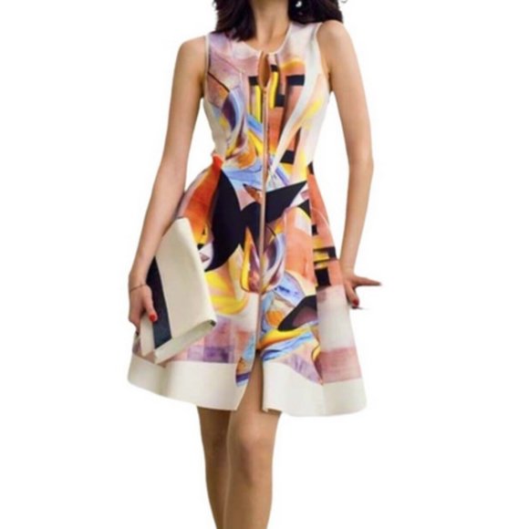 Clover Canyon Abstract Geometric Print Neoprene Scuba Fit & Flare Dress Size XS - Picture 1 of 9
